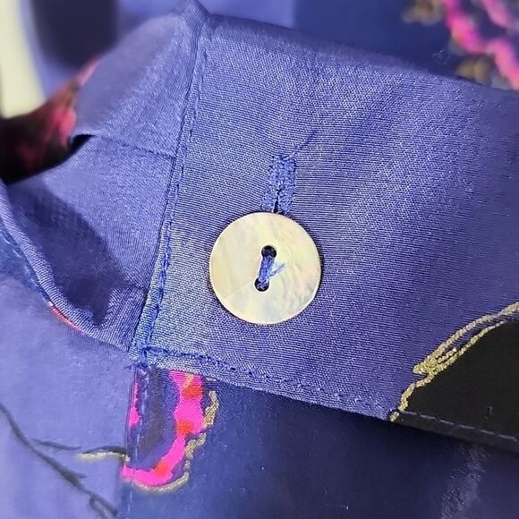 Victoria Soie silk vintage button down floral/rose print long sleeve top size XL - Picture 6 of 10